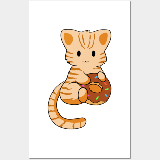 Orange Tabby Cat with donut Posters and Art